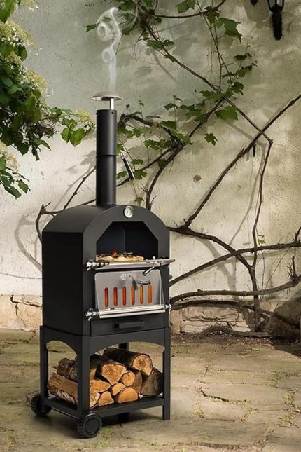 Çok Amaçlı Paslanmaz Çelik Barbekü Krom Kapaklı + Izgaralı Pizza Taşlı -Ekmek-Mangal Fırını 2625S