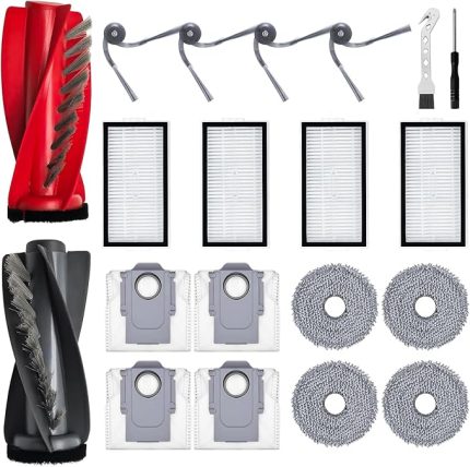 Saros 10R robot süpürge için 20 adet aksesuar seti, yedek parça 2 ana fırça, 4 silme bezi, 4 HEPA filtre, 4 yan fırça, 4 toz torbası, 1 fırça, 1 tornavida, yedek parça elektrikli süpürge