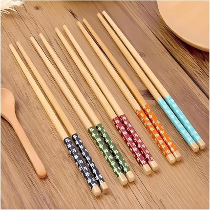 Adet Bambu Desenli Yıkanabilir Çin Çubuk - Sushi, Ramen ve Noodle Yemek Çubukları Seti