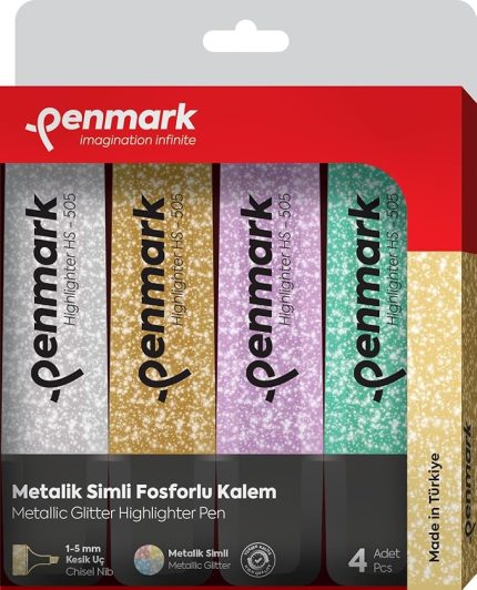Fosforlu Kalem 4'lü Karışık Renk Simli