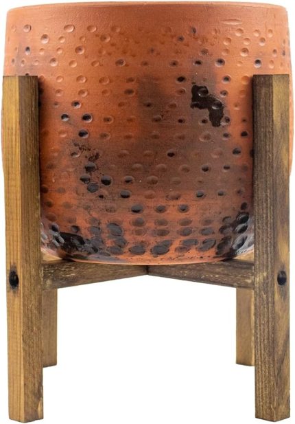 Tasarımı Ev Dekorasyon Aksesuar Siyah Nokta Desenli Toprak Saksı Saksılık Salon Çiçeklik 4 Ayaklı - 19 CM