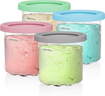Ninja Creami 7'si 1 arada NC300/NC301 Pints için Konteyner Değişimi - 4 Paket, 46 ml - Bulaşık Makinesinde Yıkanabilir, BPA İçermez, Sızdırmaz