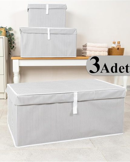 Amaçlı Düzenleyici Kapaklı Sandık Tipi Kutu Hurç Organizer 3 Lü Set (Gri, Mega Plus 70 x 40 x 30)