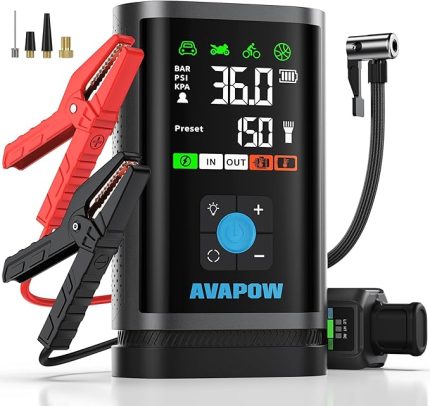 JP3 16000mAh 3000A Zorla Çalıştırma İşlevli & Lastik Şişirme Pompalı Jump Starter Taşınabilir Akü Takviye Kiti (Powerbank-PD30W + LCD + LED Işık)