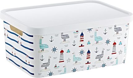 Stafi Desenli Çok Amaçlı Kapaklı Kutu 4,5 LT MARİN