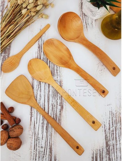 Ahşap Tahta Mutfak Kaşık Seti 5 Parça Kayın, Şimşir ve Bambu Ağacı MNT-026