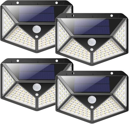 Dış mekan için solar lamba, 2200 mAh süper enerji tasarruflu, 100 LED hareket sensörlü solar lamba, 270° dört taraflı aydınlatma, güneş enerjili duvar lambası, bahçe için dış mekan lambası, 4 adet