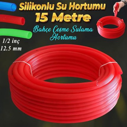 Bahçe Çeşme Su Hortumu İç Çap 1/2 Naturel Silikonlu Sulama Araç Yıkama Hortum 15 Metre