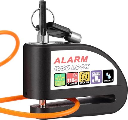 Fren kilidi, fren diski kilidi, motosiklet kilidi, alarm, alarm diski, güvenlik kilidi, 1,2 m geri çağırma kablosu ve kilit çantası, fren rotoru, 6 mm bisiklet, scooter, motosiklet için