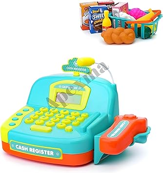 ve Işıklı Dokunmatik Barkod Okuyuculu Mikrofonlu Alışveriş Sepetli Oyuncak Yazar Kasa 29 Parça - Görsel 2