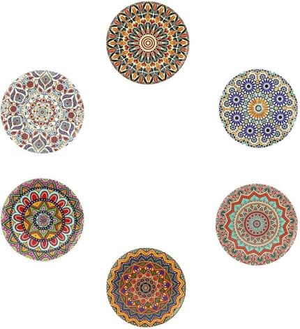 6 lı Çini Desenli (Autum) Metal Bardak Altlığı ve Metal Stand