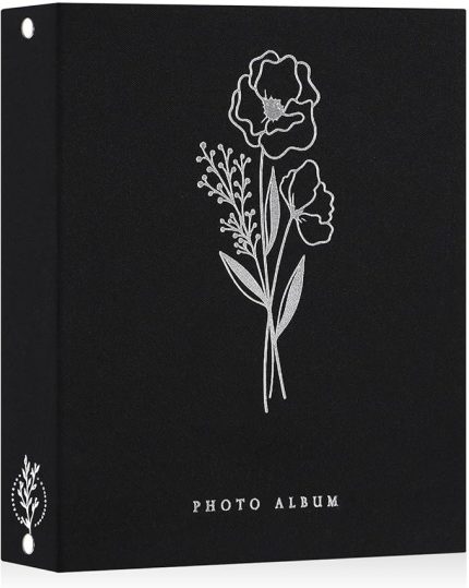 Fotoğraf Albümü A4 100 Resim, Küçük Keten Takılabilir, Dikey Formatlı Fotoğraflar için Takmalı Albüm, Siyah