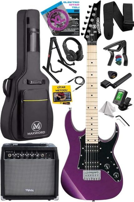 DE-150PU-35AMP Maple Klavye HH Yüksek Kaliteli 35W Amfili Elektro Gitar Seti