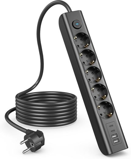 çoklu priz, 9'u 1 arada USB'li çoklu priz, 3680 W şalterli priz, 2 USB C ile 16 A çoklu priz, duvara monte priz, mutfak, ofis için, 1,8 m kablo
