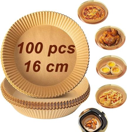 Airfryer Pişirme Kağıdı,Xl Büyük Boy, Yuvarlak, 100 Adet Hava Fritöz Parşömen Kağıdı Fırın Kağıdı Tek Kullanımlık Hava Fritöz Kağıt Fırın Sıcak Hava Fritöz Pişirme Kızartma Tavası Için Uygun 16CM