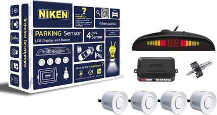 Park Sensörü, 4 Sensörlü, LED Ekranlı,Ses İkazlı Beyaz