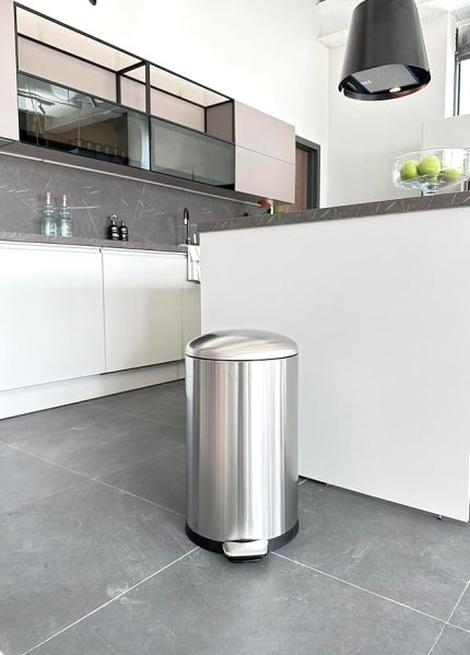 ME903006Bombe Kapaklı Çelik Çöp Kovası 30Lt Fırçalı, Siyah