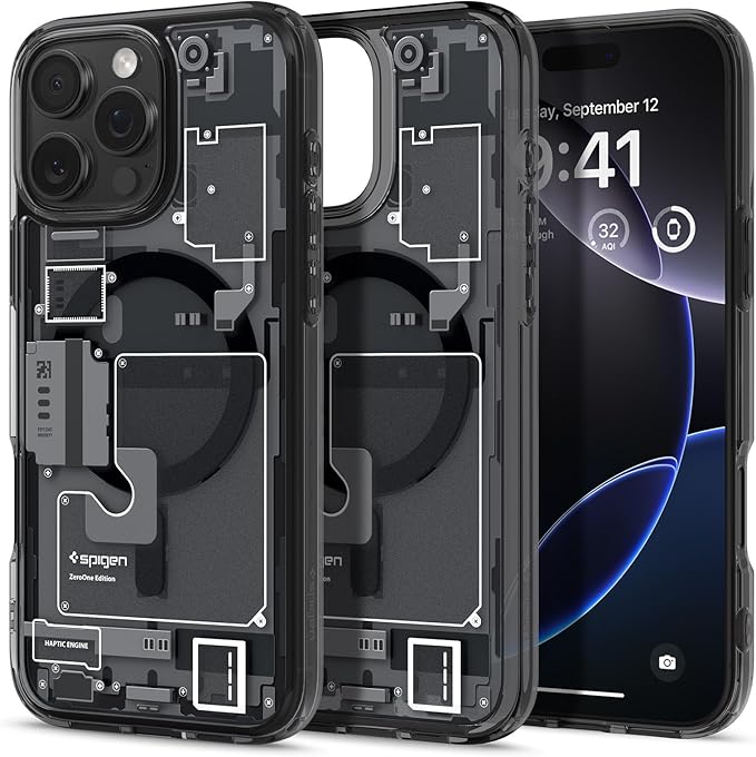 iPhone 16 Pro Max ile Uyumlu MagSafe Kılıf Ultra Hybrid Zero One Mag Fit Sararmaya Dayanıklı Tasarım Siyah Şeffaf Kapak - ACS08004 (Spigen TR Garantili)
