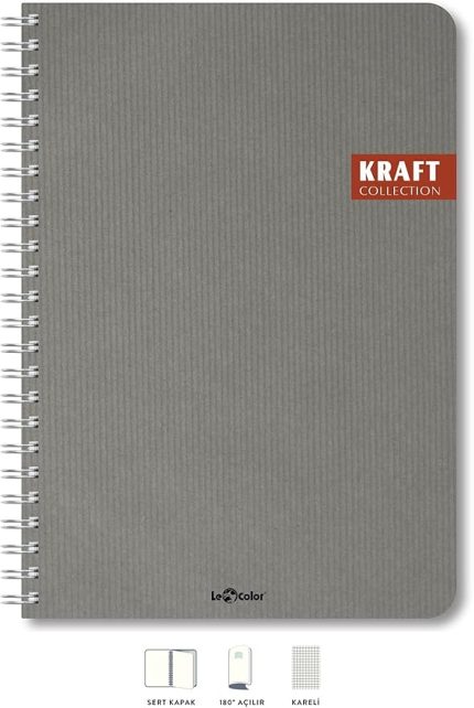 Color 2017105/2 Kraft Defter Sert Kapaklı, Spiralli, 1.Hamur Kağıt, 200 Sayfa, Petrol, Yeşili