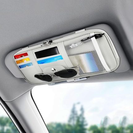 Araba Güneşlik Düzenleyici, Araç Kamyon SUV İçin Çoklu Cepli Fileli Fermuarlı Saklama, Kart Ehliyet Kalem Anahtar