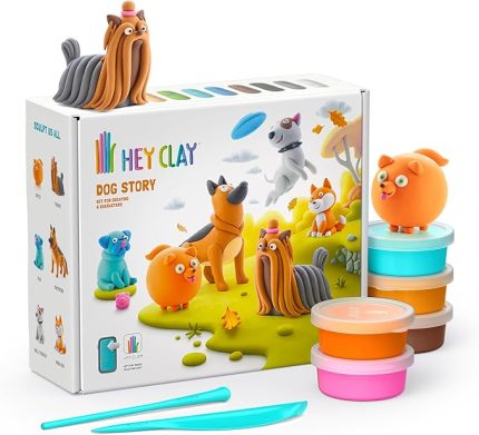 CLAY Köpek Hikayesi Seti - Çocuklar için Şekil Verme ve Model Kili - 15 Kutu ve Şekillendirme Aletleri, Hava ile Kuruyan Kil Seti