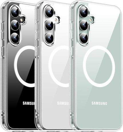 Samsung Galaxy S24 FE için Kılıf Kamera Korumalı Magsafe ile Uyumlu Wireless Şarj Özellikli Şeffaf Kılıf (Şeffaf, Samsung Galaxy S24 FE)