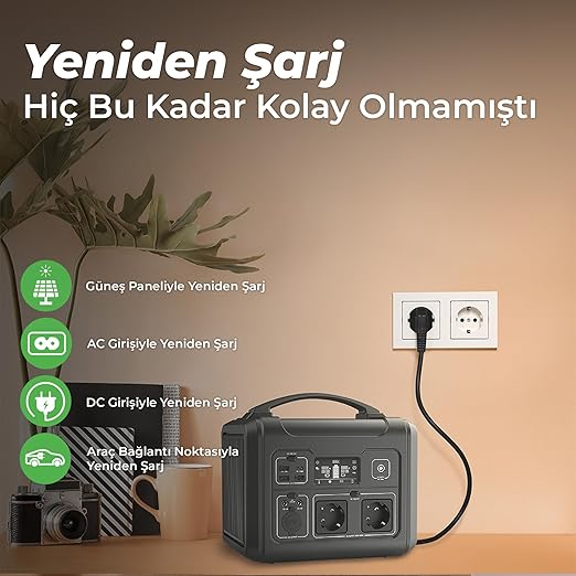 PS600 Taşınabilir Güç İstasyonu, 600W Güçlü Power Station | Deprem ve Kamp İçin Portatif Enerji Kaynağı, Güç Kaynağı Jenaratör (PS600) - Görsel 5