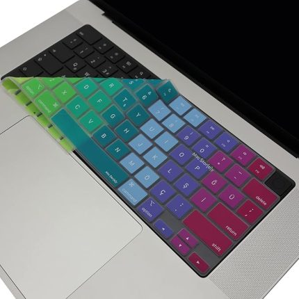 MacBook Klavye Koruyucu Türkçe Q Uyumlu M1 M2 M3 M4 M5 Air 13.6 15.3 Pro 14 16 Silikon Dazzle Tasarım US İngilizce Klavyeyi Türkçeye Çeviren İnce Yıkanabilir Koruma Pembe Yeşil