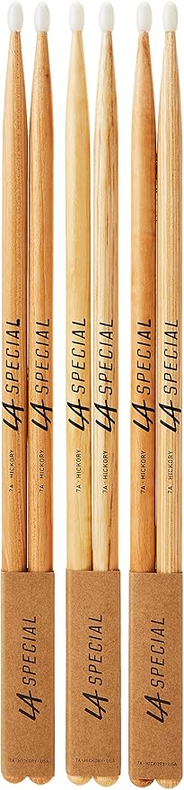 LA Specials davul çubukları,davul çubukları,7A Hickory davul çubukları, oval naylon başlık, üç çift