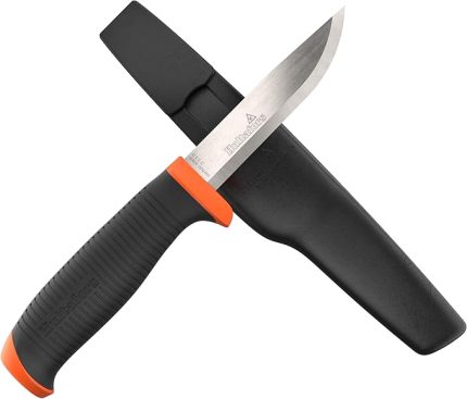 El işi bıçağı HVK GH I çok amaçlı bıçak, kaymaz Santoprene® saplı ve birinci sınıf karbon çelikten bıçak I İş pantolonu için kılıf ve tutucu dahil I 380210
