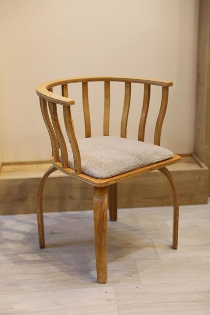 Bohem Yemek Masası Sandalyesi – 71x57 cm, Kayın Ağacı, Krem Teddy Kumaş, Şık ve Konforlu Oturum