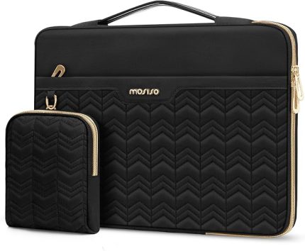 360 Koruyucu Dizüstü Bilgisayar Kılıfı 13-13,3 inç, MacBook Air 13 M4 M3 M2 M1 ile Uyumlu, MacBook Pro 13/14 ile Uyumlu, Dalgalı Kapitone Yan Açık Çanta Yatay Cepler ve Küçük Kılıf, Siyah