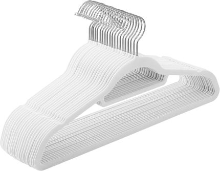 Elbise askısı kadife, 20'li set, askı, kaymaz, kravatlar için küçük çubuk, 360° dönebilen kanca, 0,6 cm kalınlığında, yer tasarrufu sağlar, 43,5 cm uzunluğunda, manto, pantolon için,