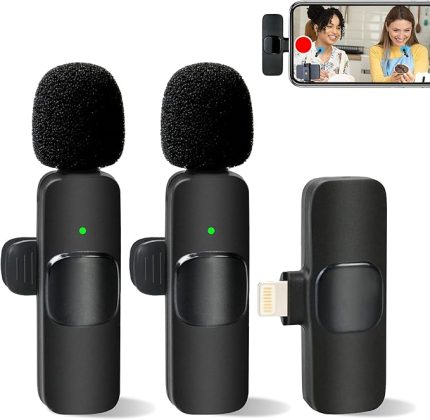 Yaka Yaka Mikrofon iPhone iPad Profesyonel Klip Mikrofon - Kablosuz Yönlü Kondenser Kayıt 2 Mikrofon Röportaj Video Podcast Vlog YouTube
