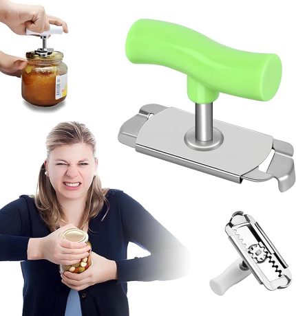 Pratik Kavanoz ve Şişe Kapak Açacağı - Yeşil – Paslanmaz Çelik, Ayarlanabilir, Ergonomik Tutma Saplı