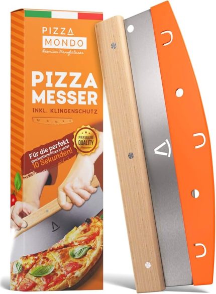 Mondo® Pizza Kesici - Profesyonel Pizza Bıçağı (Pizza Kesici) Pizza Rulosundan Daha Etkili | Premium Paslanmaz Çelik Pizza Doğrama Bıçağı 32 cm Ahşap Saplı | Hızlı ve Eşit Kesim