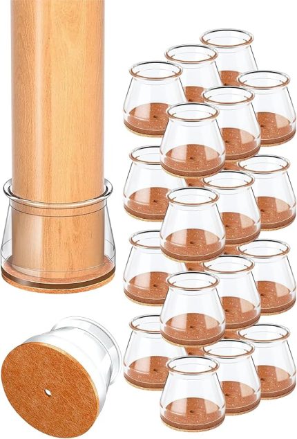 Adet Yuvarlak Sandalye Papucu (3.6–4.0 cm) – Şeffaf Silikon İnce Keçeli, Gürültü Önleyici ve Zemin Koruyucu Mobilya Ayak Kılıfı