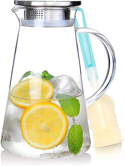 2,0 litre 70 ons cam sürahi, kapaklı sürahi, buzlu çay sürahisi, sıcak soğuk su sürahisi, şarap kahve süt ve meyve suyu içecek sürahisi