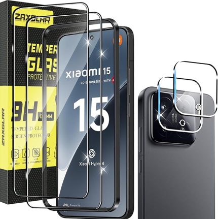 Xiaomi Mi 15 5G için kırılmaz cam koruyucu folyo, 2 adet zırh koruyucu cam ve 2 adet kamera koruması, HD ekran koruyucu, 9H sertlikte koruyucu folyo, pratik kurulum yardımcısı ile