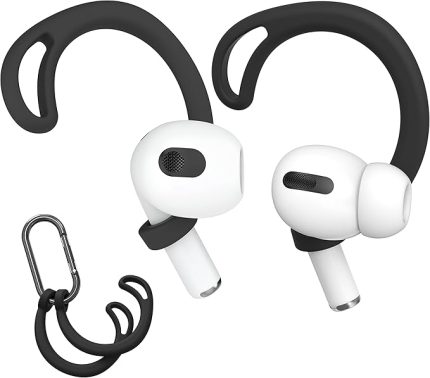 2 Çift Kulak Kancası Airpods 3 ve AirPods Pro için Tasarlanmıştır Kulaklıklarla Uyumlu [Ekli Depolama Anahtarlığı] Ergonomik Tasarım, Egzersiz için [İngiltere Patent Kayıtlı] (Siyah)