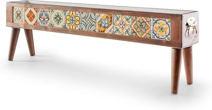 Yapımı Ayaklı 10 Çinili Dekoratif Modern Ahşap Dikdörtgen Bahçe Balkon Saksı Saksılık Çiçeklik