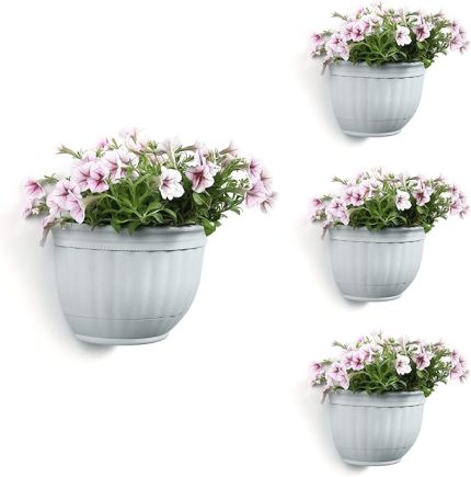 21 cm Duvar Damperleri Reçine Mermer Gri 4'lü Set Asılı Çiçek Saksısı Duvar Saksısı Bitki Kaktüs Sulu Meyveler Bahçe Balkon Avlu Dış Mekan Dekor Hediye