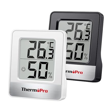 TP49 digitales Mini Thermo-Hygrometer 2er Set Innen Thermometer Hygrometer Temperatur und Luftfeuchtigkeitmessgerät mit Raumklima-Indikator für Raumklimakontrolle, Schwarz+Weiß