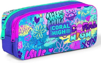 High İki Bölmeli Kız Çocuk Lavanta Grafiti Kalem Çantası Kalemlik