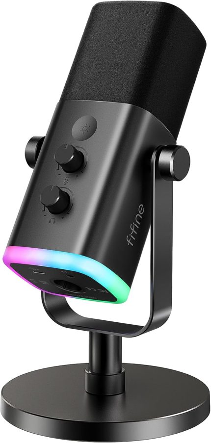 USB/XLR Dinamik Mikrofon, Podcast Kayıt için, RGB Işıklı PC Bilgisayar Oyun Akış Mikrofonu, Sessiz Düğme, Kulaklık Jakı, Masaüstü Standı, Şarkı Söylemek için Vokal Mikrofon YouTube-AmpliGame