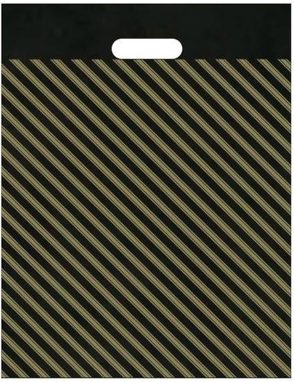 Tiri Store Takviyeli El Geçme Siyah Çizgili Mağaza Poşeti 4 no 40x50 cm 50 adet, Siyah Çizgili
