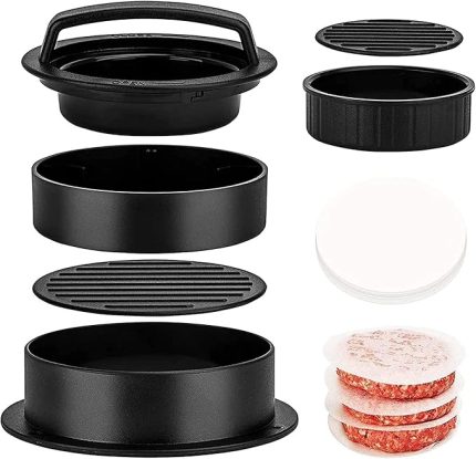 Yapışmaz kaplamalı hamburger presi, 3'ü 1 arada hamburger presi, Patty Maker, ızgara ve hamburger için hamburger presi, 100 mumlu kağıt ile
