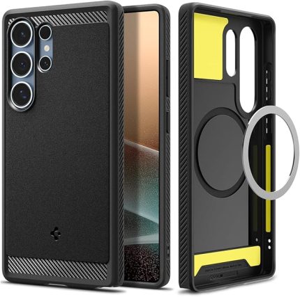 Galaxy S25 Ultra Ekstra Dayanıklı Kılıf Rugged Armor Hava Kanalı Teknolojisi™ Askeri Sınıf Koruma MagFit özellikli Matte Black Çift Katman Kapak - ACS08951