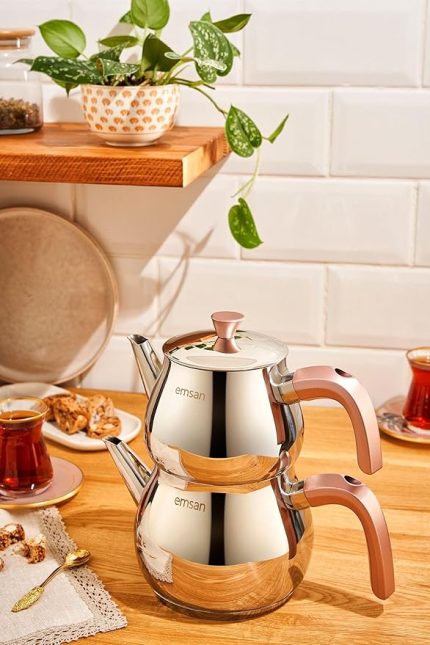 Pera Midi Çaydanlık Takımı, Alaşım Çelik, Metalik Gri ve Renkli Sapli