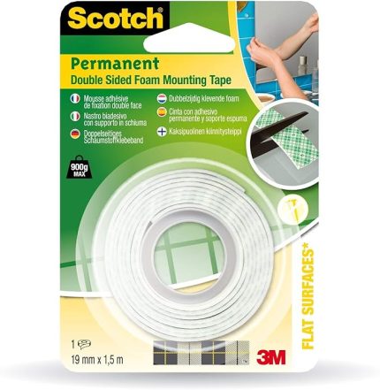 AA331915 Scotch kalıcı standart montaj bandı kalıcı yapışan köpük montaj bandı, kesilebilir, 19 mm x 1,5 m